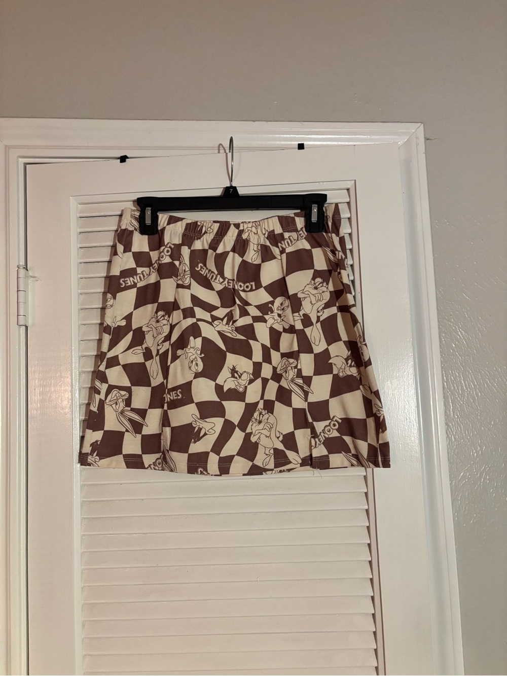 Warner Bros. Brown and Cream Checkerboard Mini Skirt